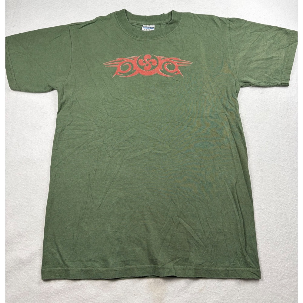 Gildan Ultra Cotton Mens Small Green T-Shirt Red Tribal Lauburu Graphic Tee